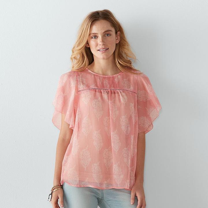 Women's Sonoma Goods For Life&trade; Paisley Pintuck Top, Size: Large, Lt Orange