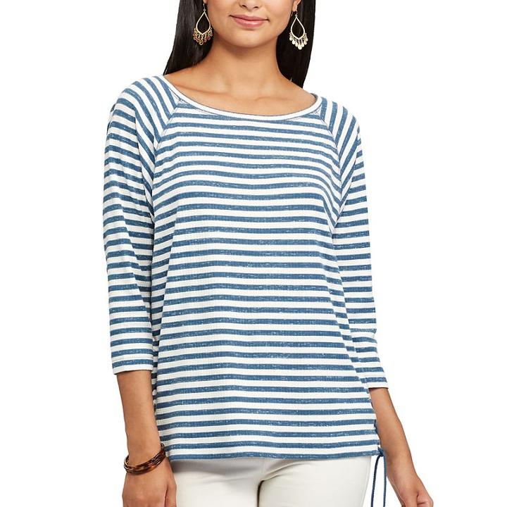 Women's Chaps Striped Lace-up Pullover, Size: Xs, Blue
