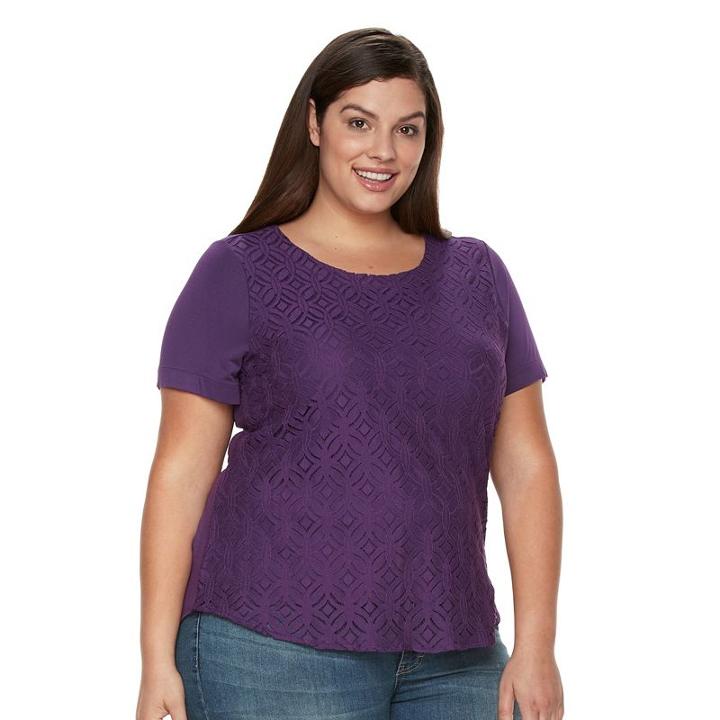 Plus Size Croft & Barrow&reg; Lace Tee, Women's, Size: 2xl, Purple