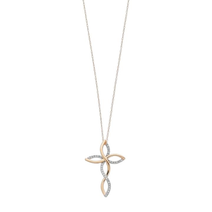 10k Gold 1/10 Carat T.w. Diamond Openwork Cross Pendant, Women's, Size: 18, White