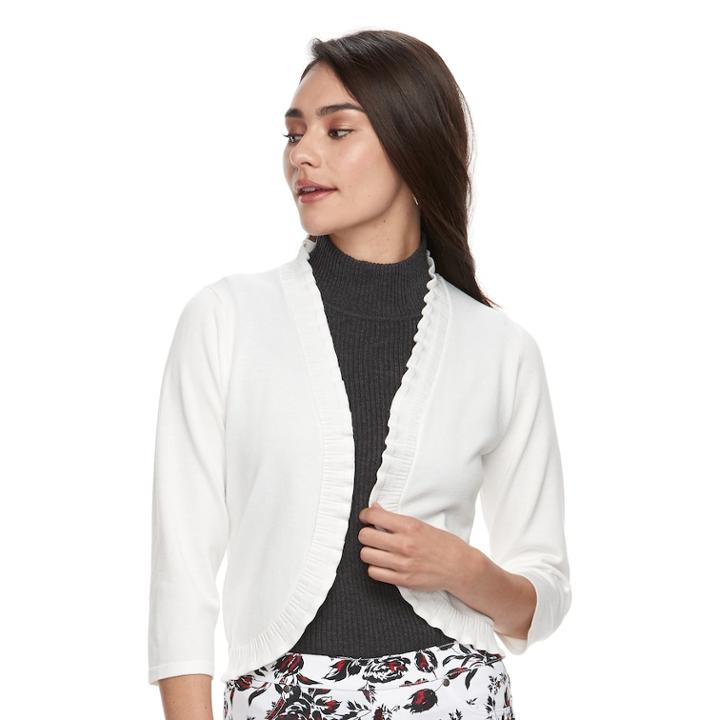 Women's Nina Leonard Ruffle Edge Bolero Cardigan, Size: Medium, Natural