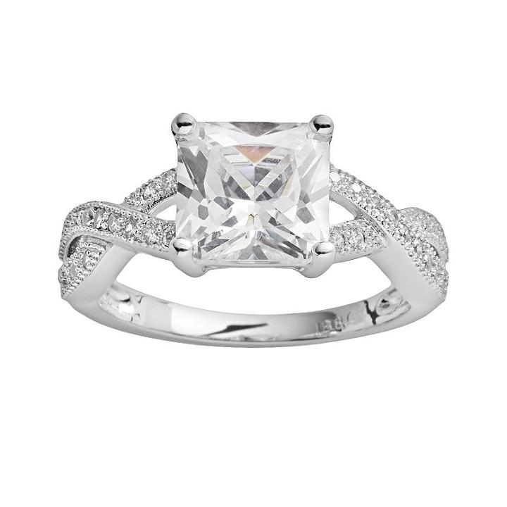 The Silver Lining Silver-plated Cubic Zirconia Crisscross Ring, Women's, Size: 7, White