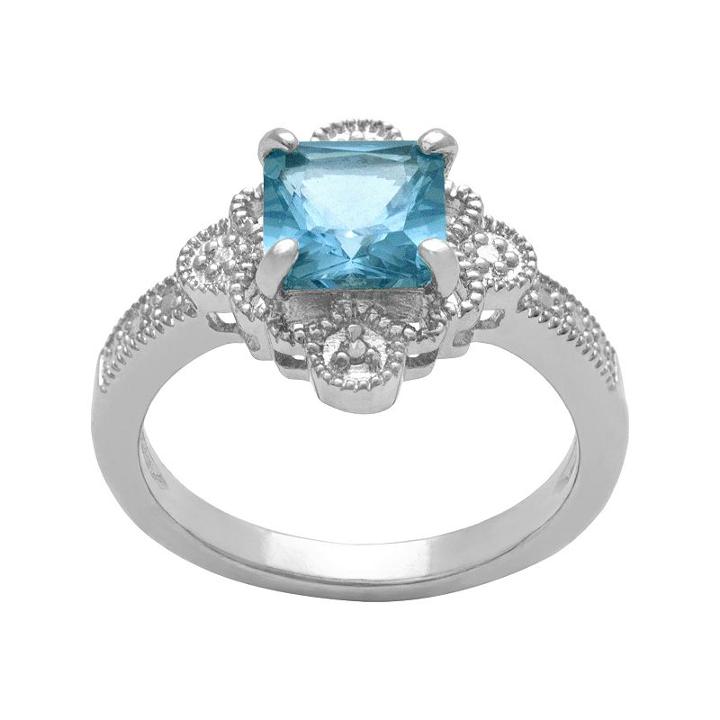 Sterling Silver Lab-created Blue Topaz And Diamond Accent Ring, Women's, Size: 6