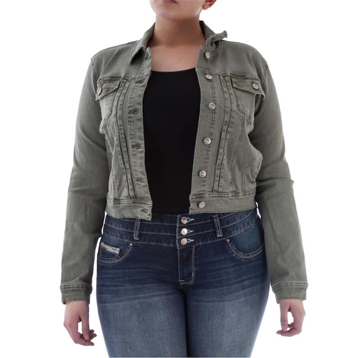 Juniors' Plus Size Amethyst Green Cropped Jean Jacket, Teens, Size: 2xl, Med Green