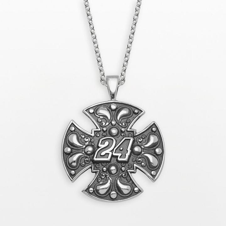 Insignia Collection Nascar Jeff Gordon Sterling Silver 24 Maltese Cross Pendant, Adult Unisex, Size: 18, Grey