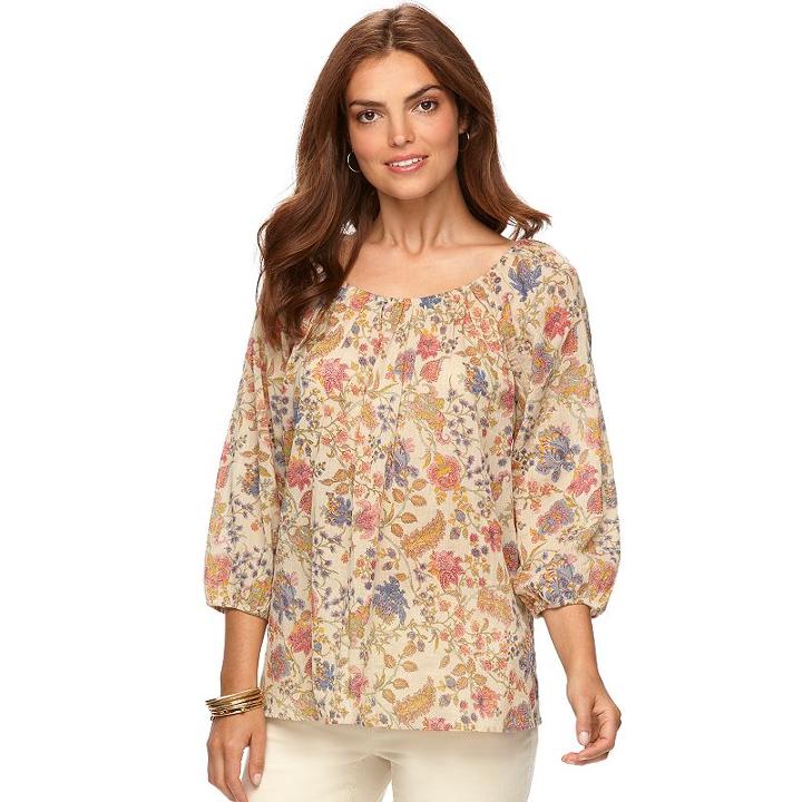 Chaps Print Crinkle Top - Women's, Size: Xl, Pink Ovrfl