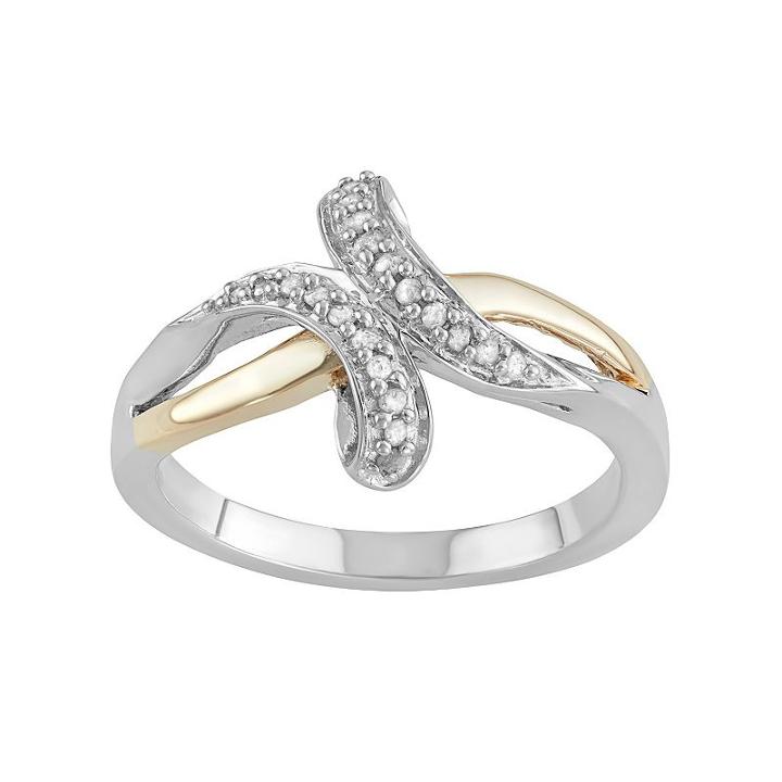 Two Tone Sterling Silver 1/10 Carat T.w. Diamond Bypass Ring, Women's, Size: 8, White