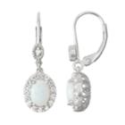 Sterling Silver Lab-created Opal & Diamond Accent Halo Drop Earrings, Women's, White