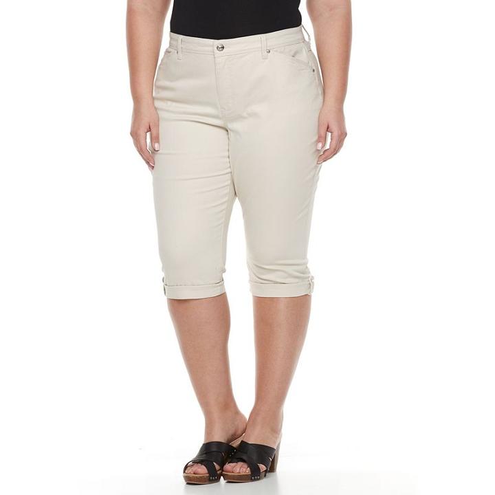 Plus Size Gloria Vanderbilt Lillian Cuffed Skimmer Capris, Women's, Size: 24 W, Lt Beige