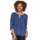 Petite Dana Buchman Front Keyhole Top, Women's, Size: M Petite, Blue (navy)
