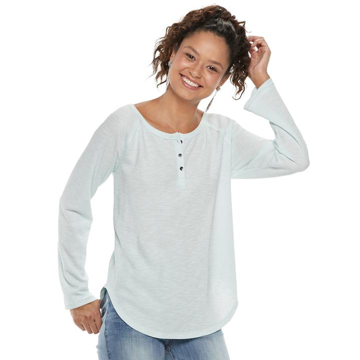 Juniors' So&reg; Thermal Henley Top, Teens, Size: Xs, Light Blue