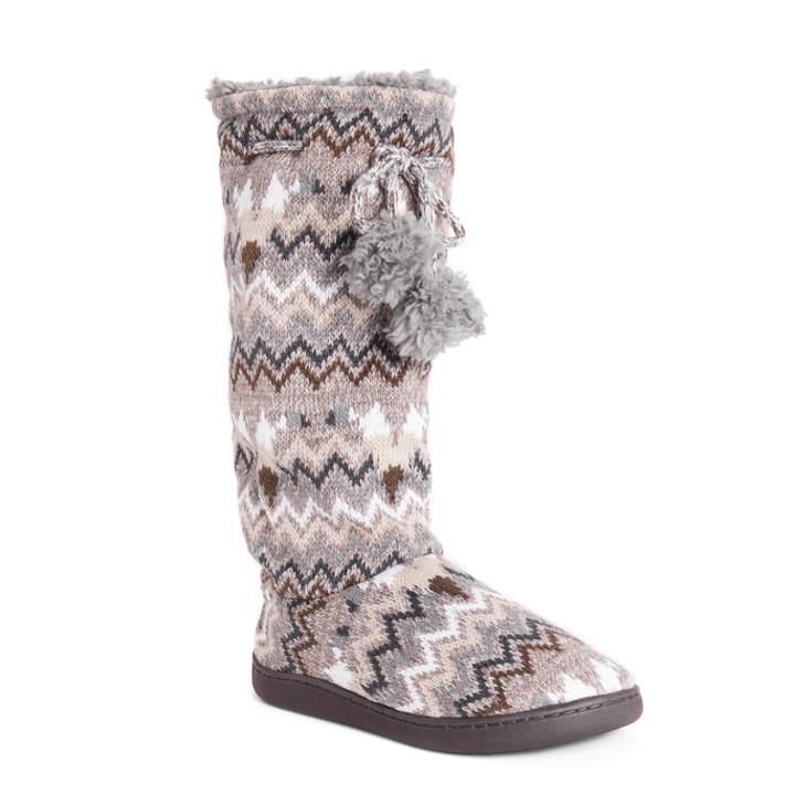 Women's Muk Luks Gloria Knit Tall Boot Slippers, Size: Medium, Med Beige