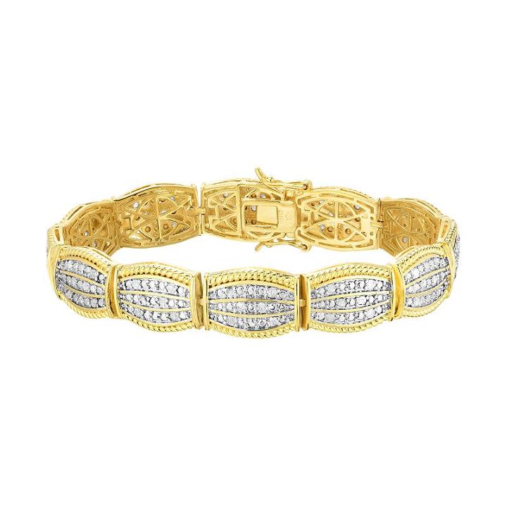 10k Gold Plated 1 1/2 Carat T.w. Diamond Bracelet, Women's, Size: 7.50, White