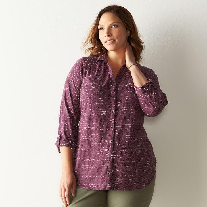 Plus Size Sonoma Goods For Life&trade; Button-front Roll-tab Shirt, Women's, Size: 2xl, Purple