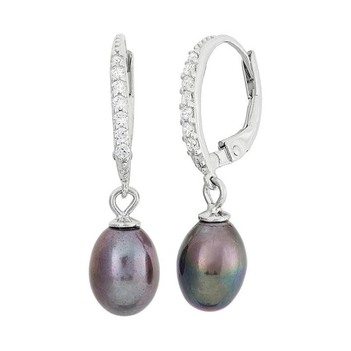 Dyed Freshwater Cultured Pearl & Cubic Zirconia Sterling Silver Drop Earrings, Women's, Blue