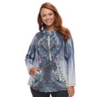 Plus Size World Unity Embellished Graphic Cowlneck Top, Women's, Size: 0x, Blue Other