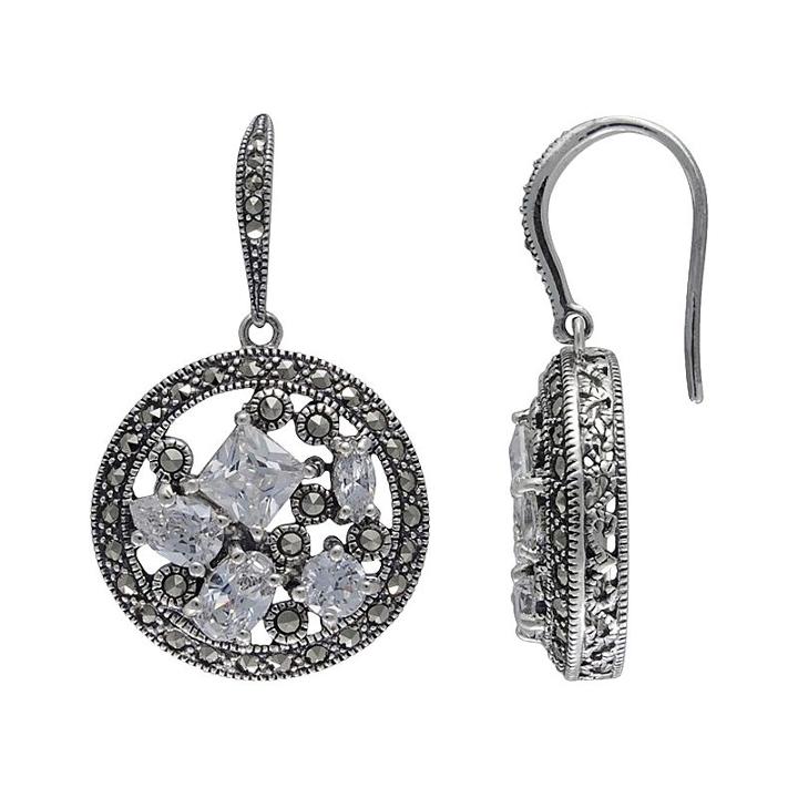 Lavish By Tjm Sterling Silver Cubic Zirconia Openwork Disc Drop Earrings, Women's, Grey