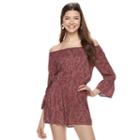 Juniors' Mudd&reg; Print Off The Shoulder Romper, Girl's, Size: Medium, Med Pink