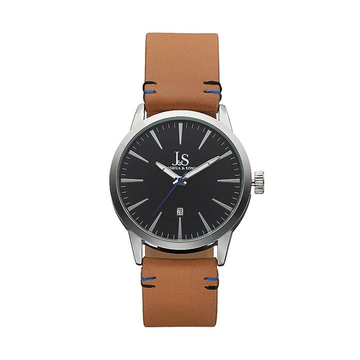 Joshua & Sons Men's Leather Swiss Watch, Brown