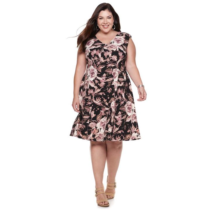 Plus Size Suite 7 Scuba Crepe Floral V-neck Dress, Women's, Size: 16 W, Pink