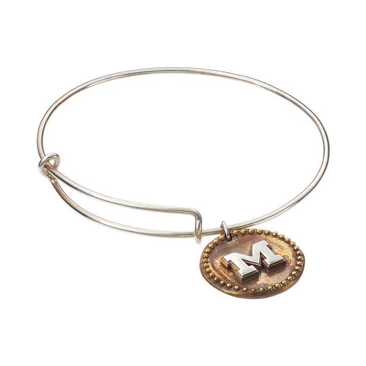Dayna U Sterling Silver Michigan Wolverines Antiqued Coin Bangle Bracelet, Women's, Grey