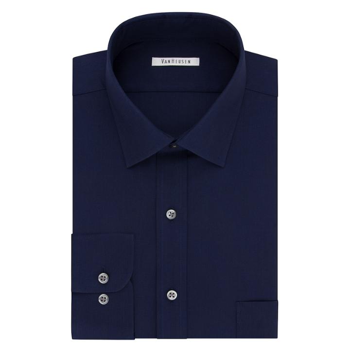 Men's Van Heusen Flex Collar Regular-fit Pincord Dress Shirt, Size: 16.5-34/35, Dark Blue