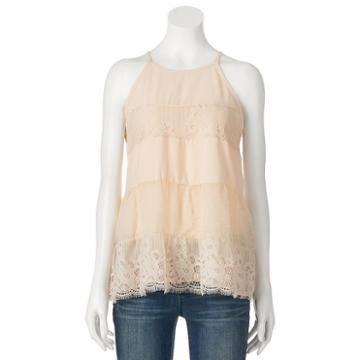 Juniors' Hint Of Mint Tiered Lace Halter Top, Girl's, Size: Large, Natural