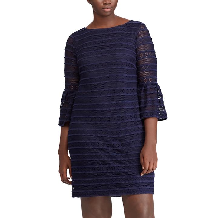 Plus Size Chaps Lace Bell-sleeve Shift Dress, Women's, Size: 24 W, Blue (navy)