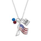 Silver Tone Usa & American Flag Charm Necklace, Women's, Size: 18, Multicolor