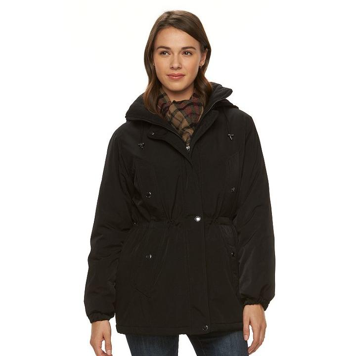 Women's Gallery Hooded Anorak Jacket & Scarf Set, Size: Large, Black
