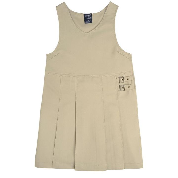 Girls Plus Size French Toast School Uniform Pleated Buckle Jumper, Girl's, Size: 20 Plus, Beig/green (beig/khaki)
