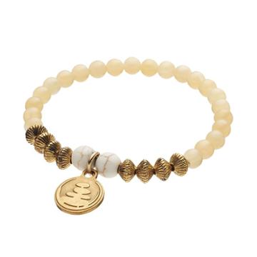 Wish Upon A Rock Cream Jade Beaded Stretch Bracelet, Women's, Size: 7, Beig/khaki
