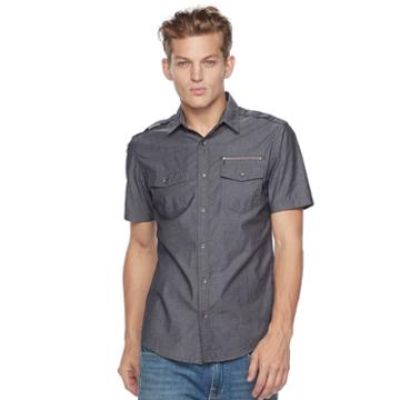 Men's Rock & Republic Woven Button-down Shirt, Size: Xxl, Grey