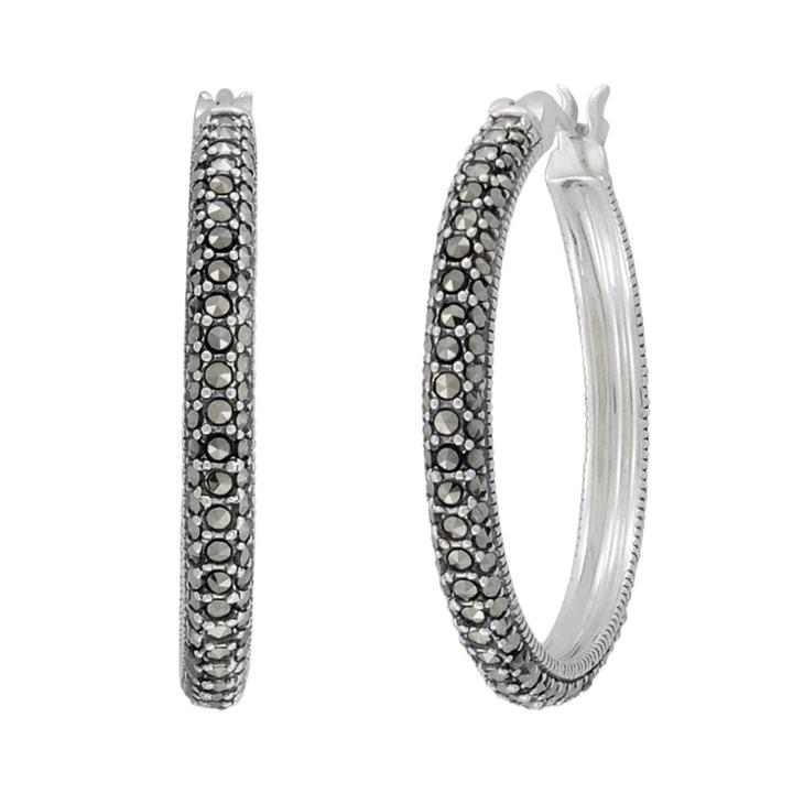 Lavish By Tjm Sterling Silver Hoop Earrings - Made With Swarovski Marcasite, Women's