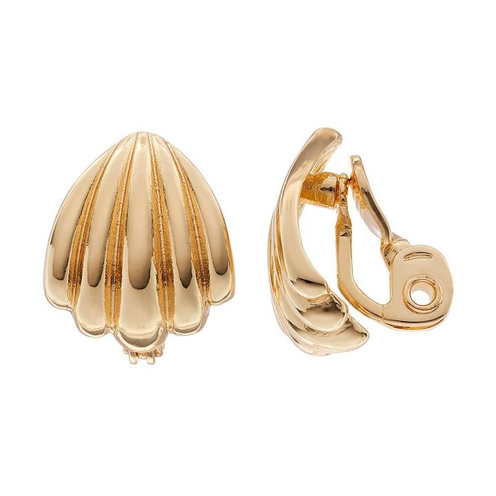 Napier Grooved Fan Nickel Free Clip On Earrings, Women's, Gold