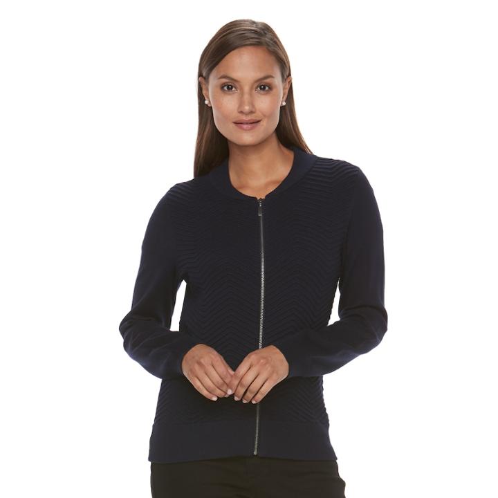 Women's Croft & Barrow&reg; Chevron Bomber Sweater, Size: Medium, Blue (navy)