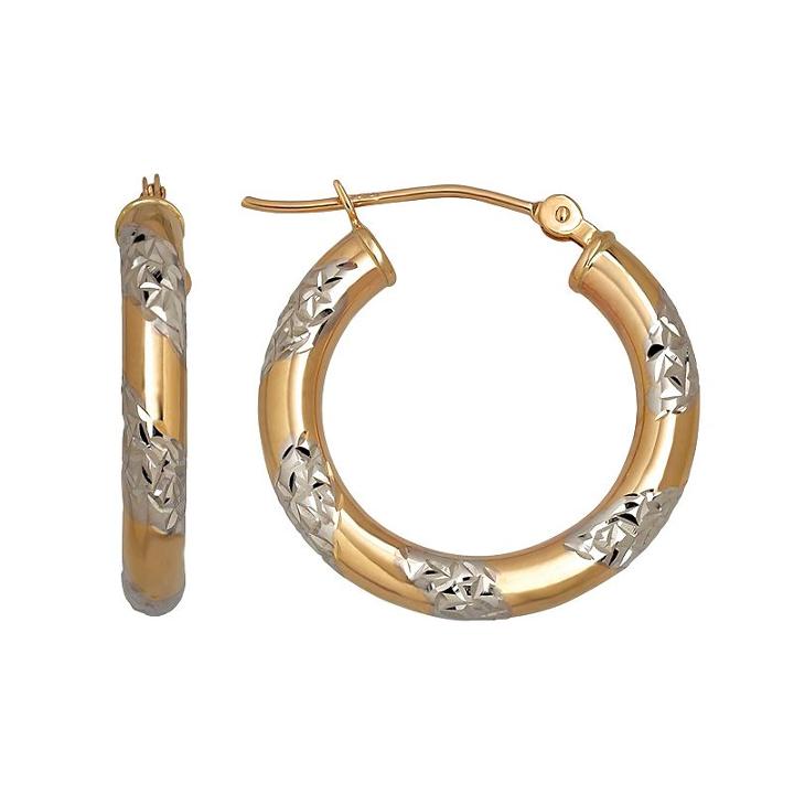 Everlasting Gold Two Tone 14k Gold Hoop Earrings, Women's