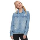 Juniors' Love, Fire Oversized Ripped Jean Jacket, Teens, Size: Xl, Blue (navy)