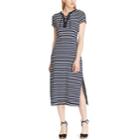 Women's Chaps Lace-up Striped Midi Dress, Size: Large, Blue (navy)