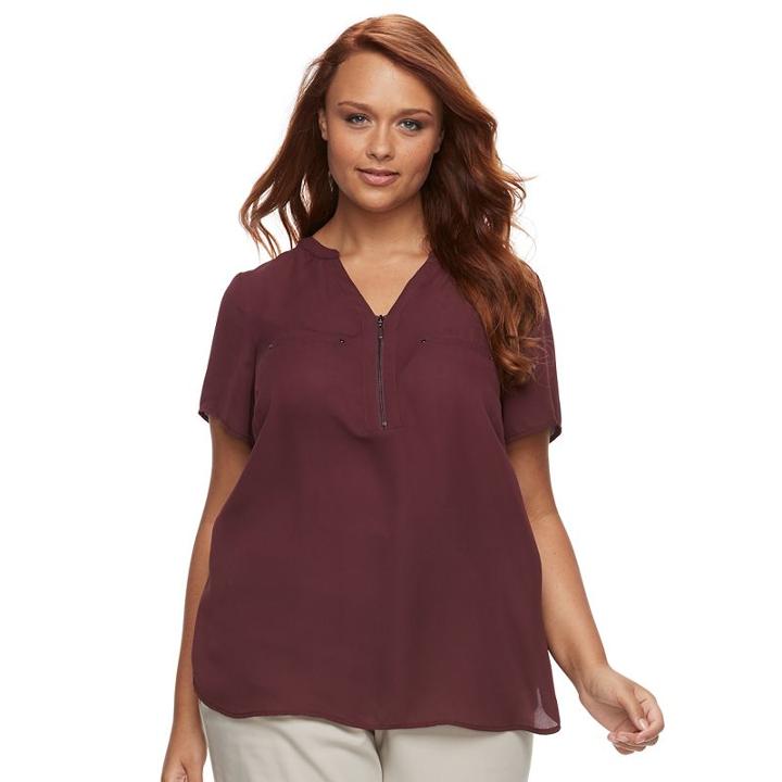Plus Size Apt. 9&reg; Half-zip Mixed-media Top, Women's, Size: 2xl, Red