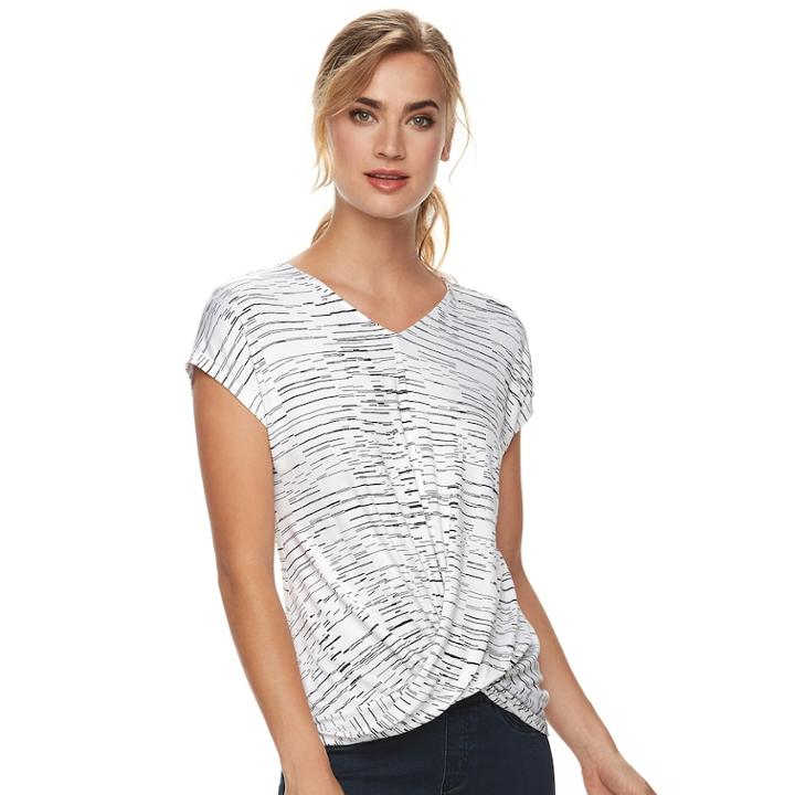 Women's Apt. 9&reg; Twist Front Tee, Size: Xs, White