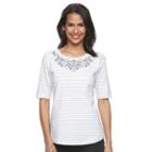 Women's Croft & Barrow&reg; Embroidered Yoke Tee, Size: Xl, Light Grey