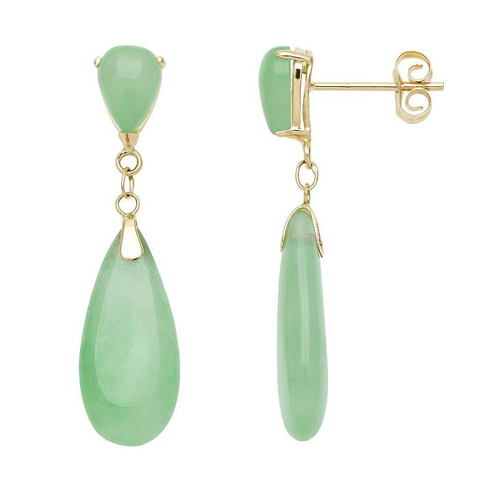 14k Gold Jade Teardrop Earrings, Women's, Green