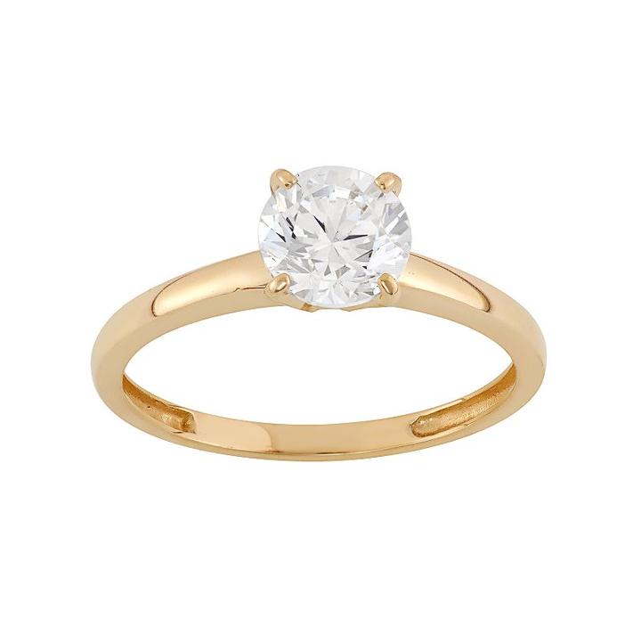 Cubic Zirconia Solitaire Engagement Ring In 10k Gold, Women's, Size: 8, White