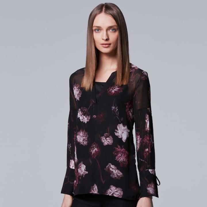 Women's Simply Vera Vera Wang Printed Chiffon Popover Top, Size: Small, Oxford