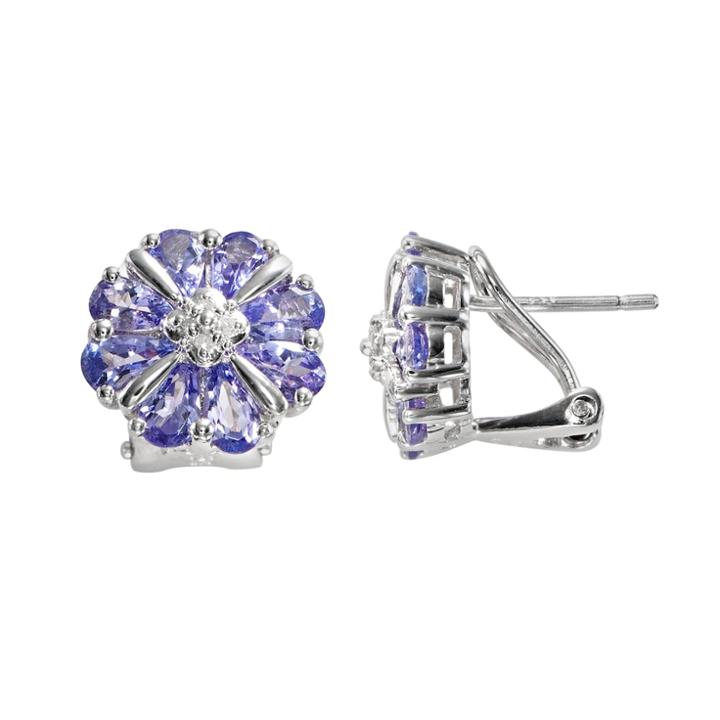 Sterling Silver Tanzanite And Diamond Accent Flower Stud Earrings, Purple