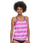 Women's Free Country Stripe Blouson Tankini Top, Size: Small, Med Red