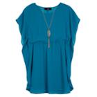 Girls 7-16 Iz Amy Byer Butterfly Sleeve Gathered Dress With Necklace, Size: 16, Med Green