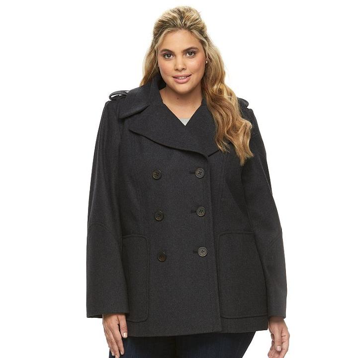 Plus Size Croft & Barrow&reg; Double-breasted Wool Blend Peacoat, Women's, Size: 3xl, Med Grey