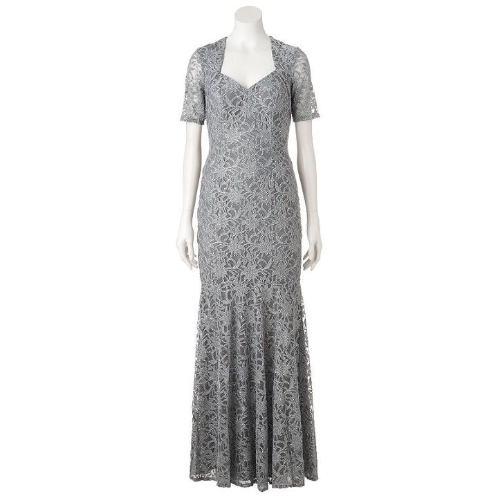 Women's 1 By 8 Glitter Lace Evening Gown, Size: 4, Silver
